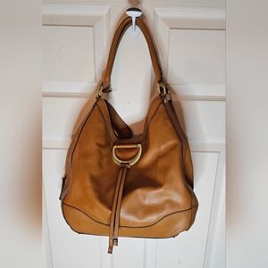 London Fog Brown Hobo Shoulder Bag Faux Leather Gold Hardware